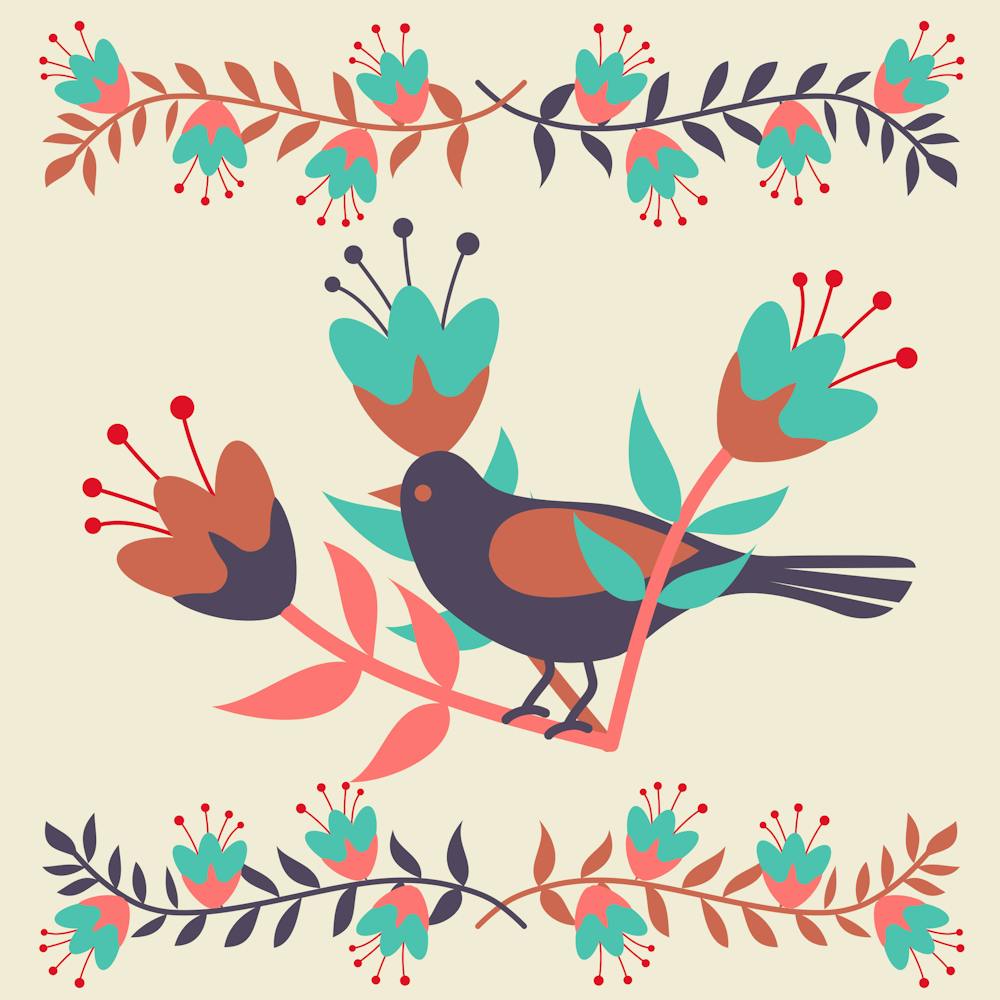 Birds Flowers Floral Vintage Nature Plants Little Birds Flowery