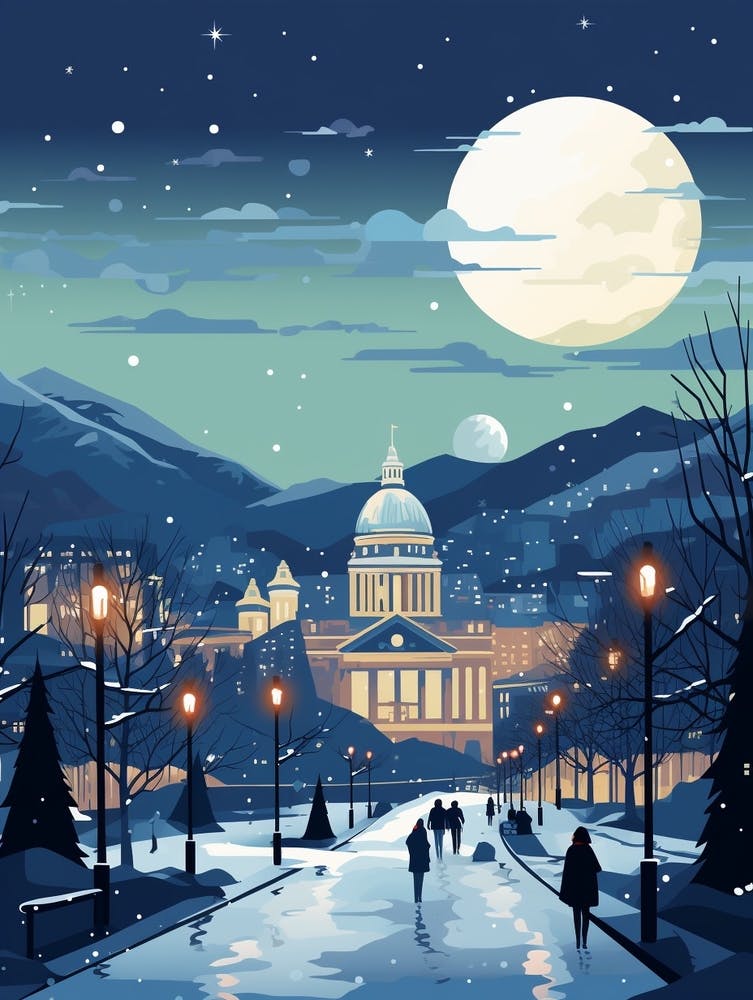Winter Travel Night Illustration Belfast Northern Ireland 1