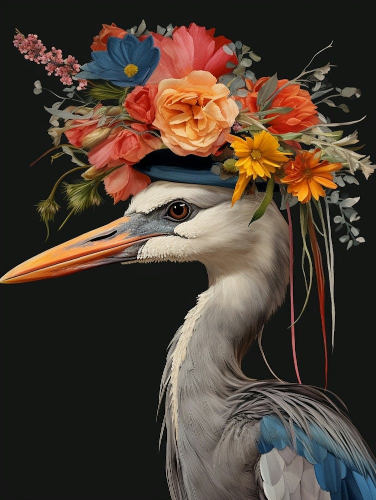 Bird With A Flower Crown Great Blue Heron 7