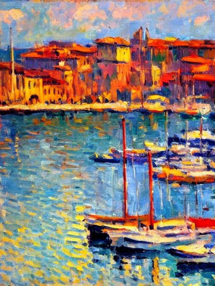 Port Of Trieste Italy Brushwork Painting harbour