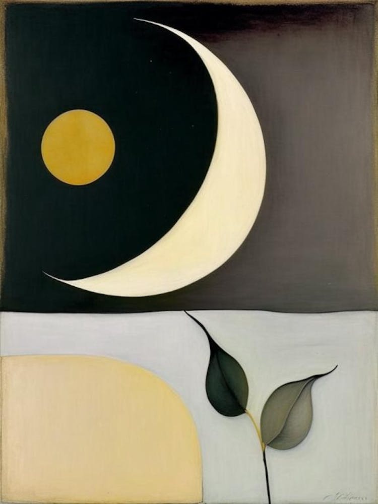 Crescent Moon And Lotus 1, Abstract Painting
