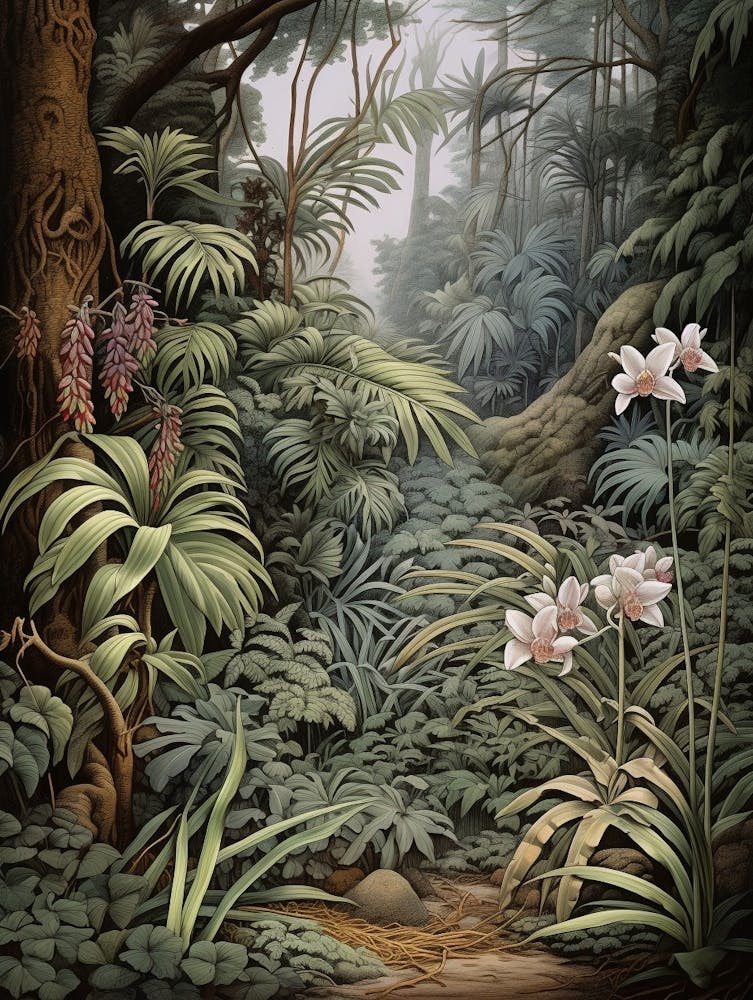 Vintage Jungle Botanical Illustration Vanilla Orchid 1