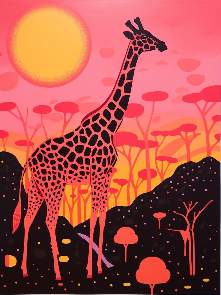 Giraffe At Sunset Pink & Orange 2
