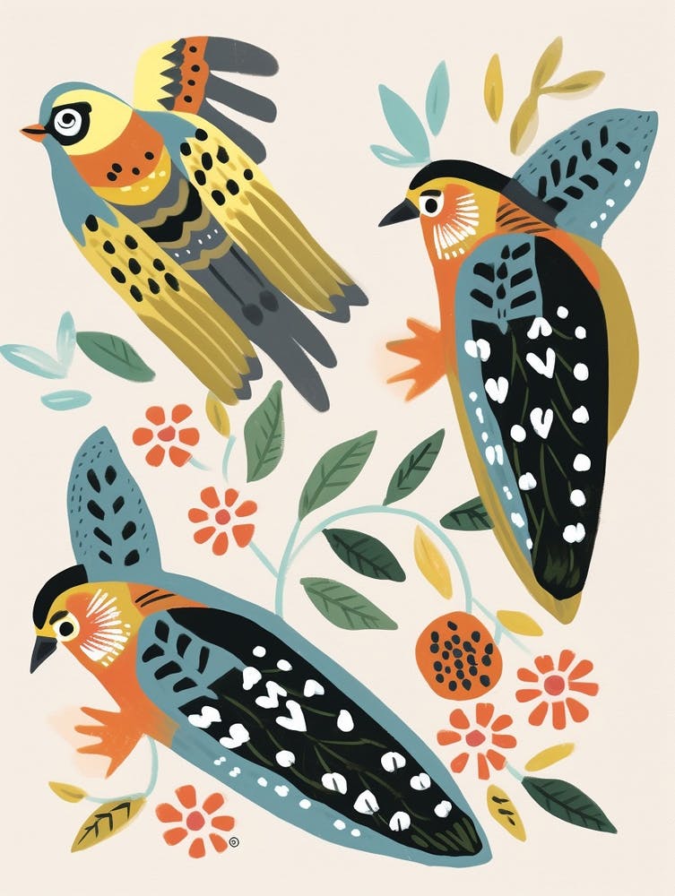 Folk Style Bird Painting American Kestrel 1