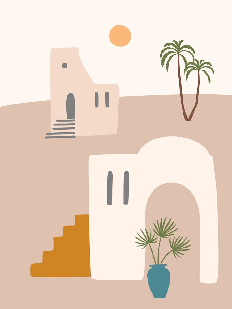 Sand And Palms. Morocco - boho travel pastel vector minimalist poster