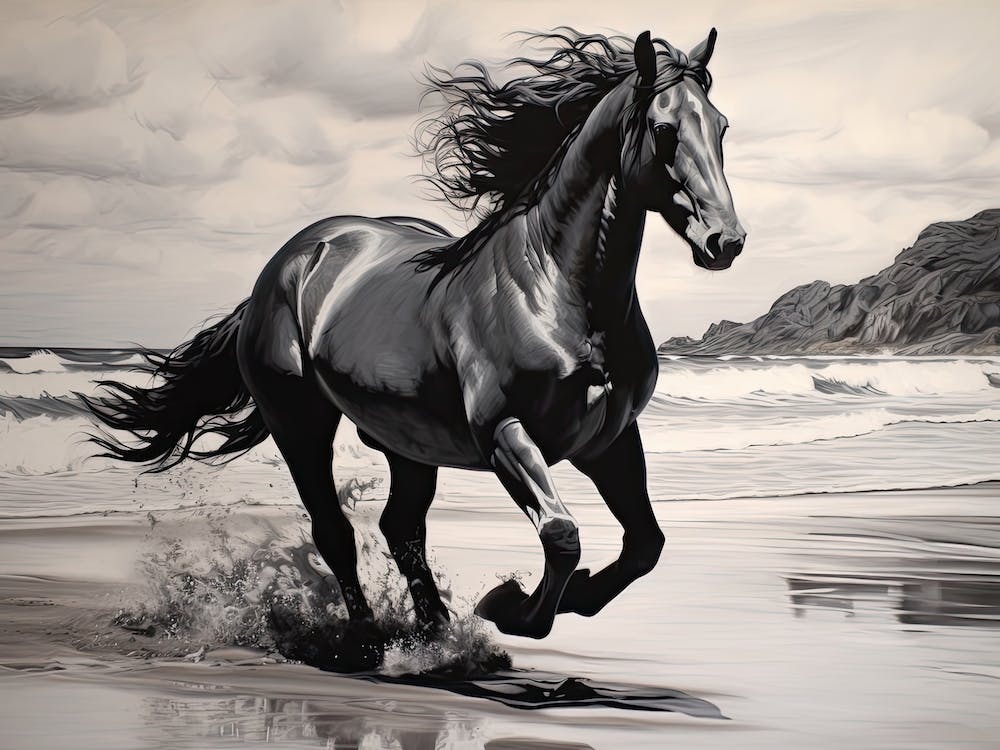 A Horse Oil Painting In Flamenco Beach, Puerto Rico, Landscape 2