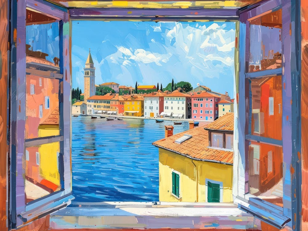 Rovinj From The Window View Painting 2
