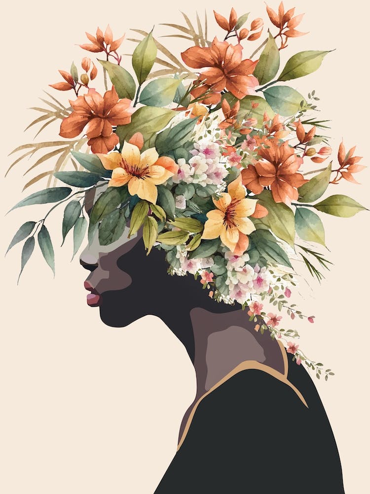 Profile Of A Woman With Flowers 2