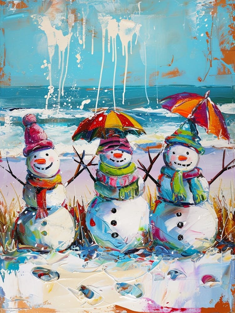 Snowmen On The Beach Painting 4