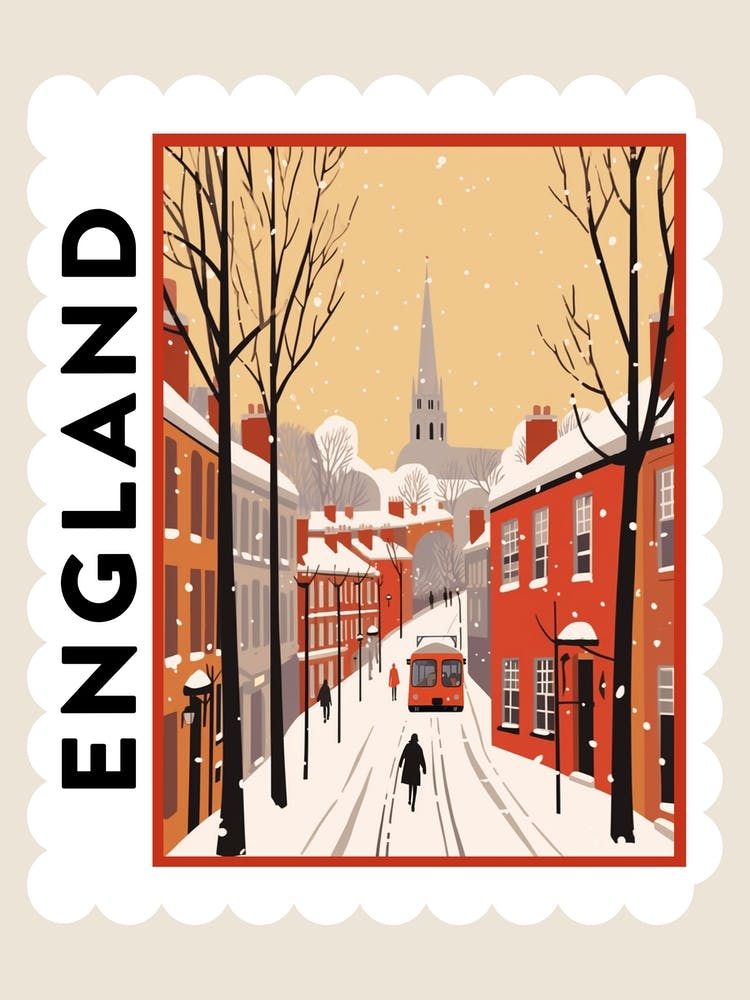 Retro Winter Stamp Poster Durham United Kingdom 1