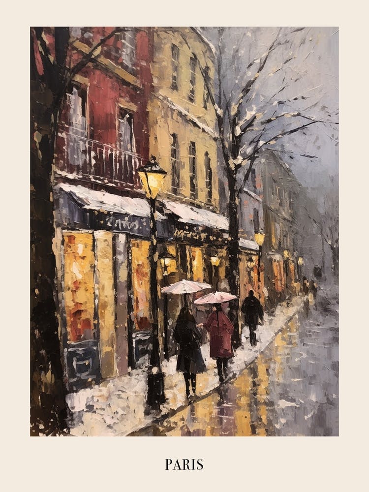 Vintage Winter Painting Poster Paris France 2