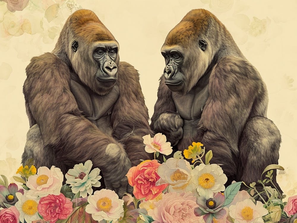 Floral Animal Illustration Mountain Gorilla 2