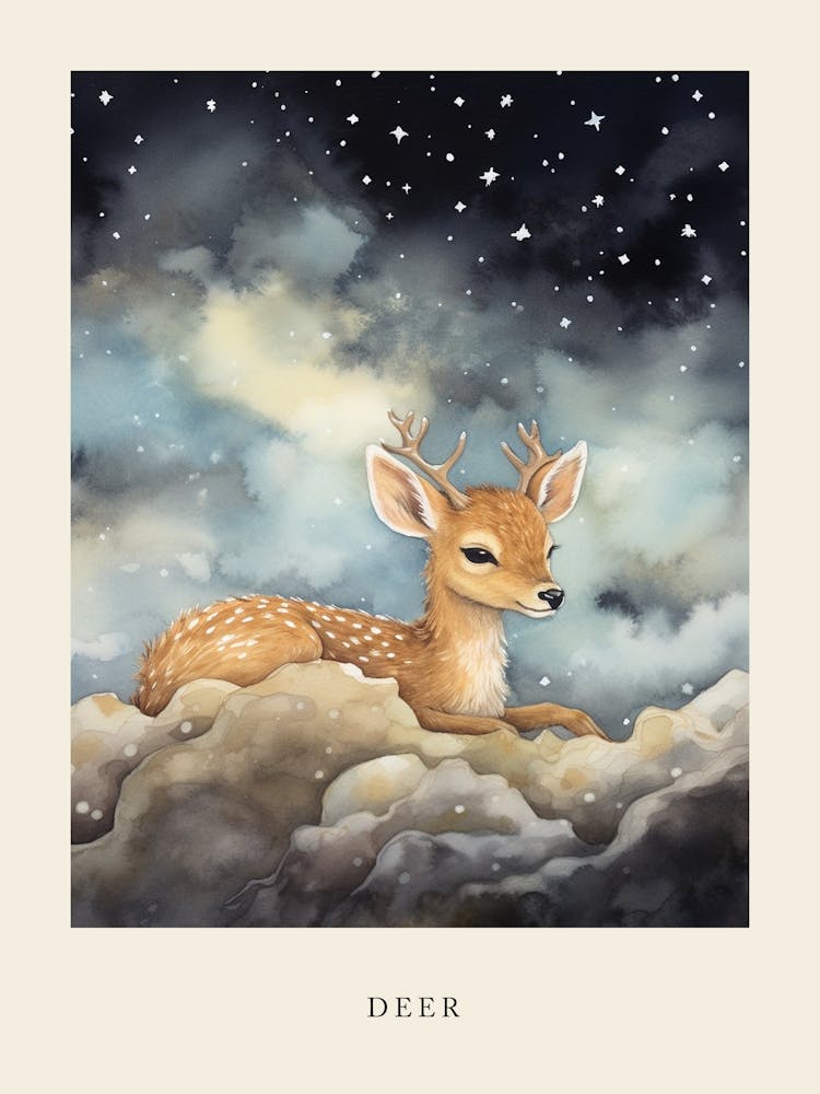 Baby Deer 3 Sleeping In The Clouds Nursery Poster