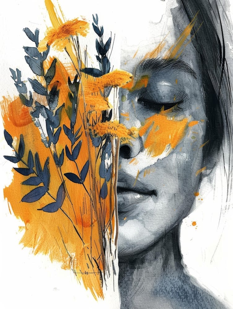 Abstrakt einer Frau mit Blumen