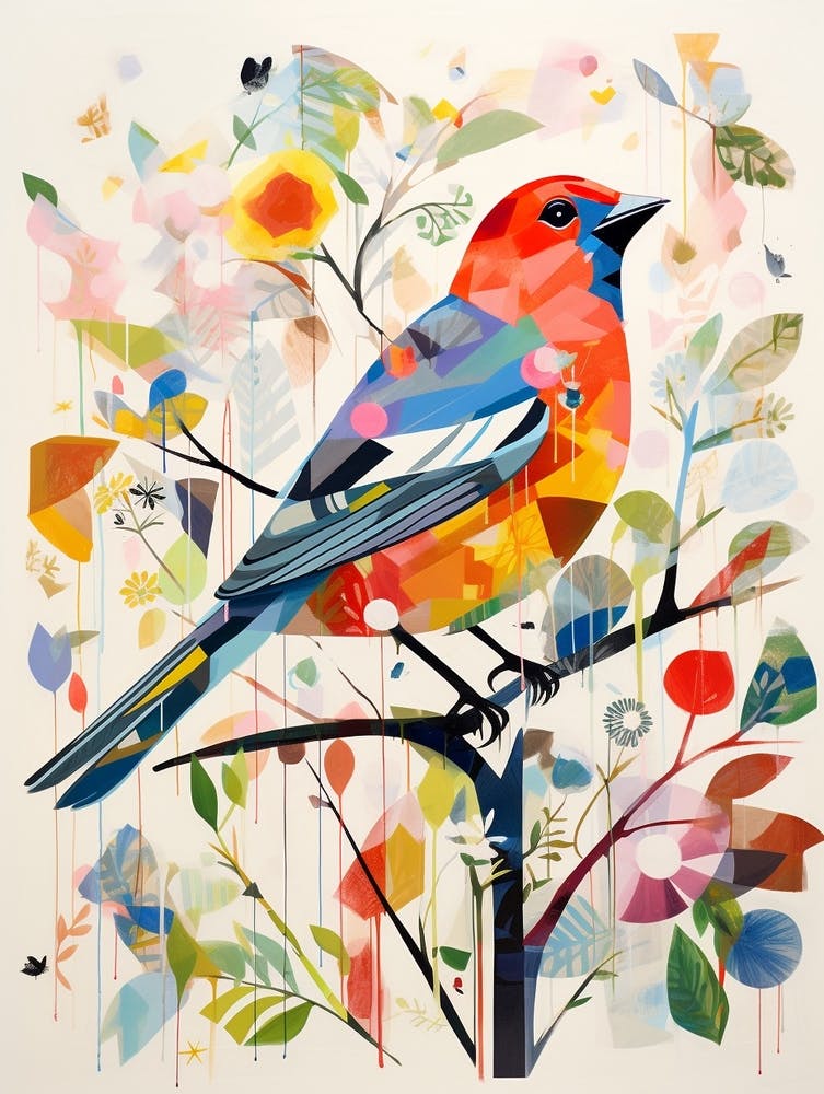 Bird Painting Collage Finch 1