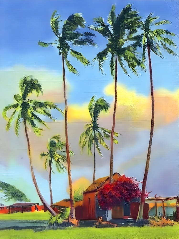 Hawaii, Lonely Cottage With Palms, Travel Poster