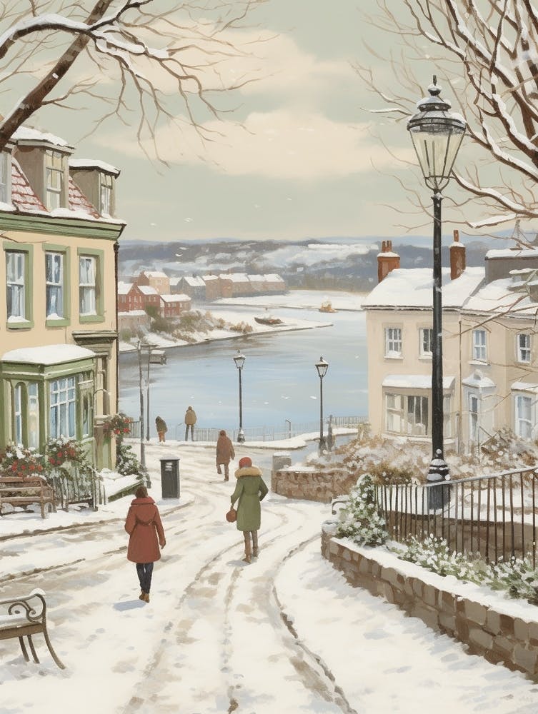 Vintage Winter Illustration Plymouth United Kingdom
