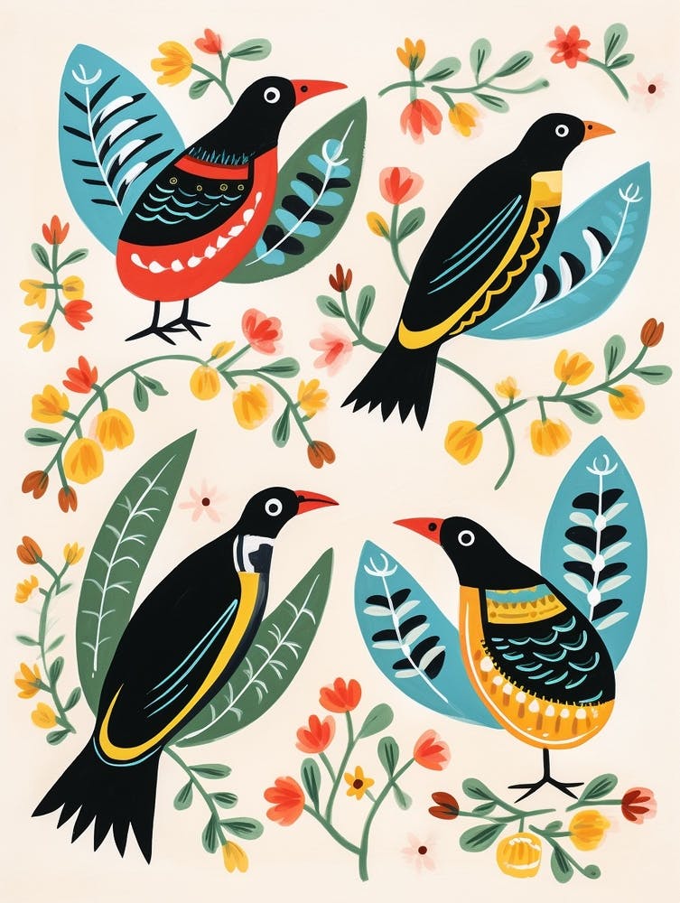 Peinture d'oiseau de style folklorique Pie 5