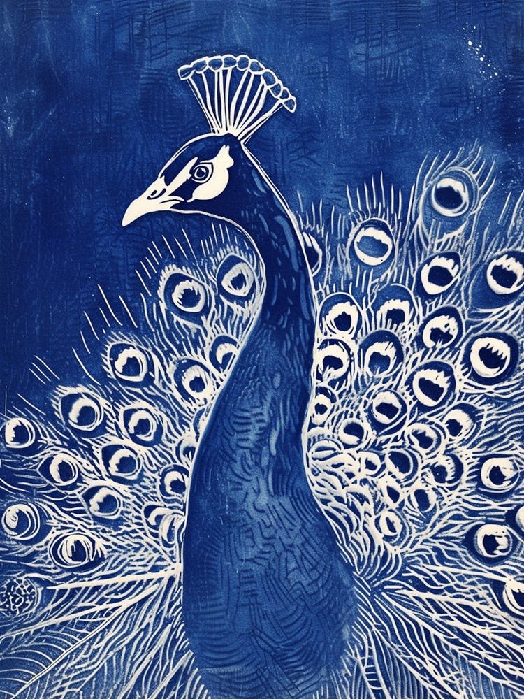 Blue & Cream Peacock Portrait 3