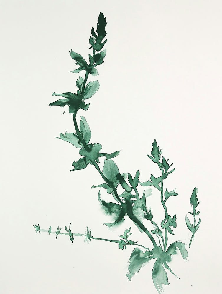 Green Ink Painting Of A Black Stem Spleenwort 3