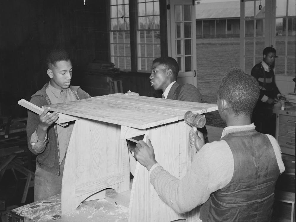 Untitled Photo, Possibly Related To In Manual Training Class, Boys Are Taught To Build Useful Articles For The Home