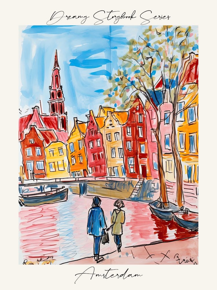 Poster Of Amsterdam, Dreamy Storybook Illustration 2