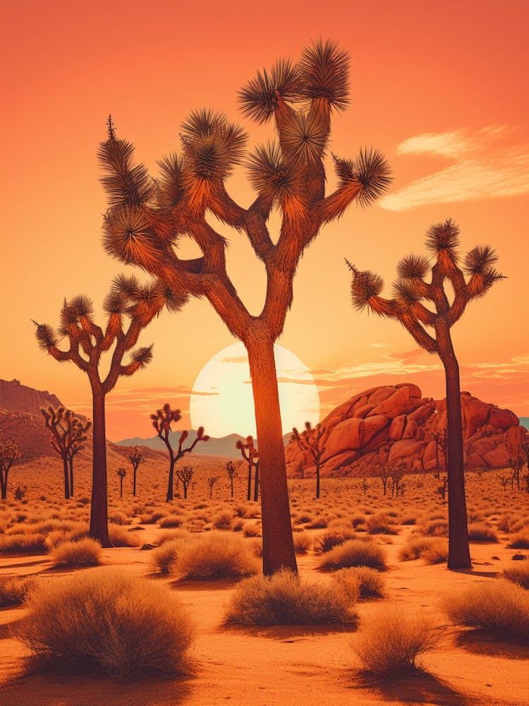  Retro Illustration Of A Joshua Trees At Sunset 1