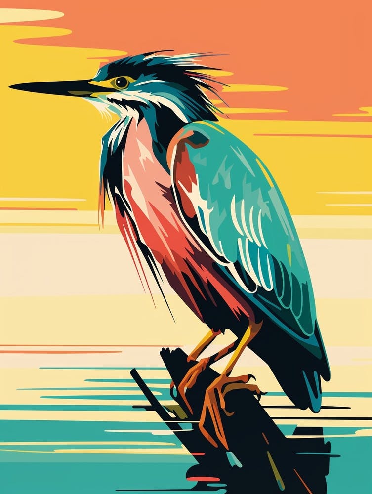 Andy Warhol Style Bird Green Heron 3