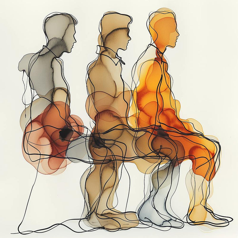 Three People Sitting On A Bench - Line art, abstract art, abstract painting  city wall art, colorful wall art, home decor, minimal art, modern wall art, wall art, wall decoration, wall print colourful wall art, decor wall art, digital art, digital art dow