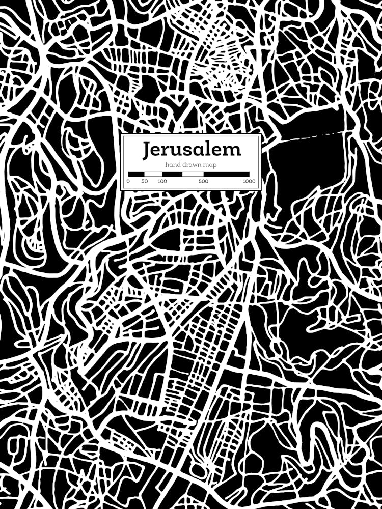 Jerusalem City Map, Israel — Hand-drawn map, vector black map