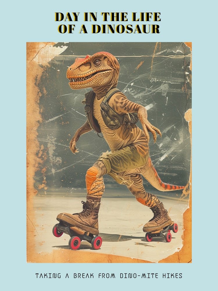 Retro Dinosaur Roller Skating 2 Poster
