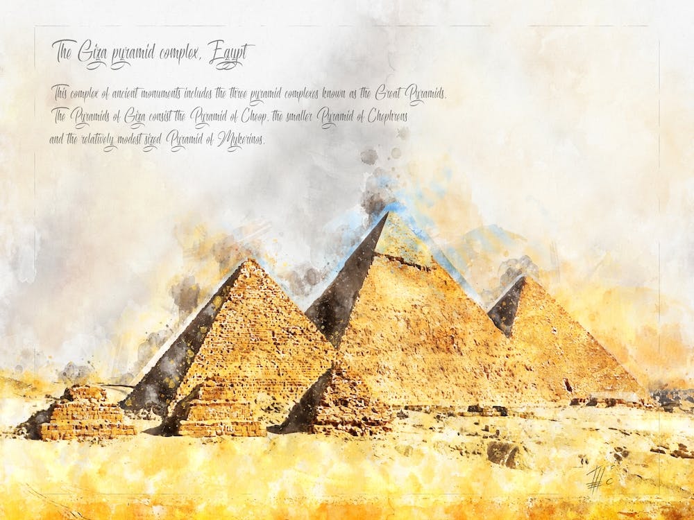 Pyramides Of Giza, Watercolor
