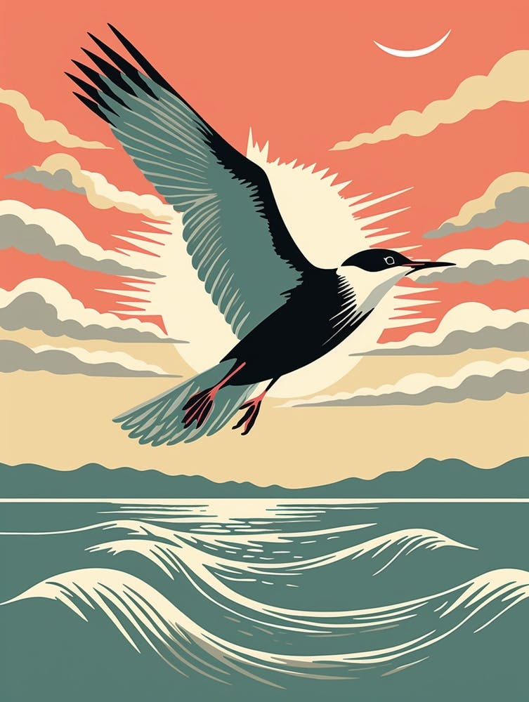Vintage Bird Linocut Common Tern 2