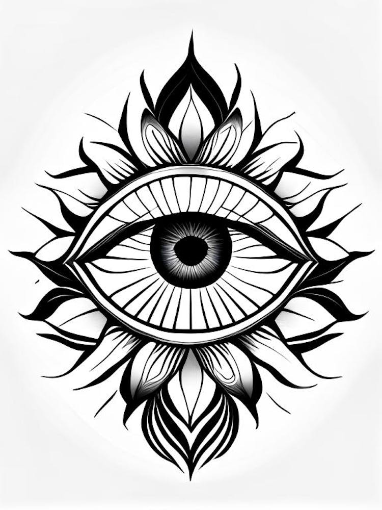 Das Ajna Chakra, Symbol, Drittes Auge Einfache Schwarz-Weiß-Illustration 1