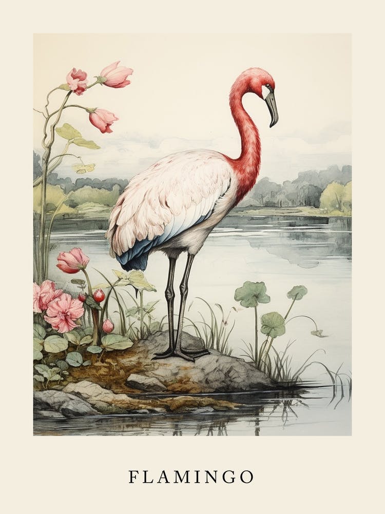 Beatrix Potter Inspired  Animal Watercolour Flamingo 1