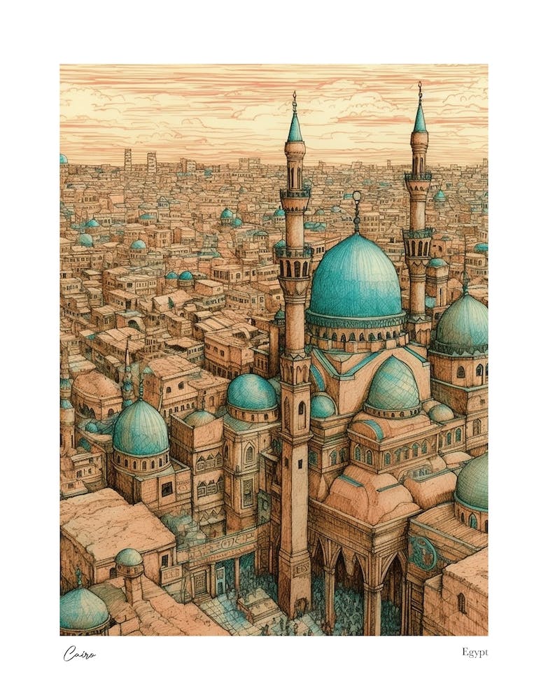 Cairo Egypt Drawing Pencil Style 4 Travel Poster