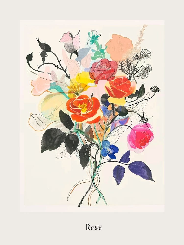 Rose 5 Collage Blumenstrauß Poster