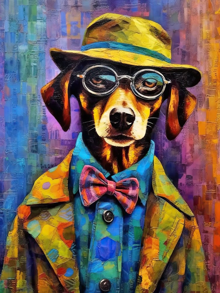 Oil Painted Dogwalk; Tail Wagging Elegance