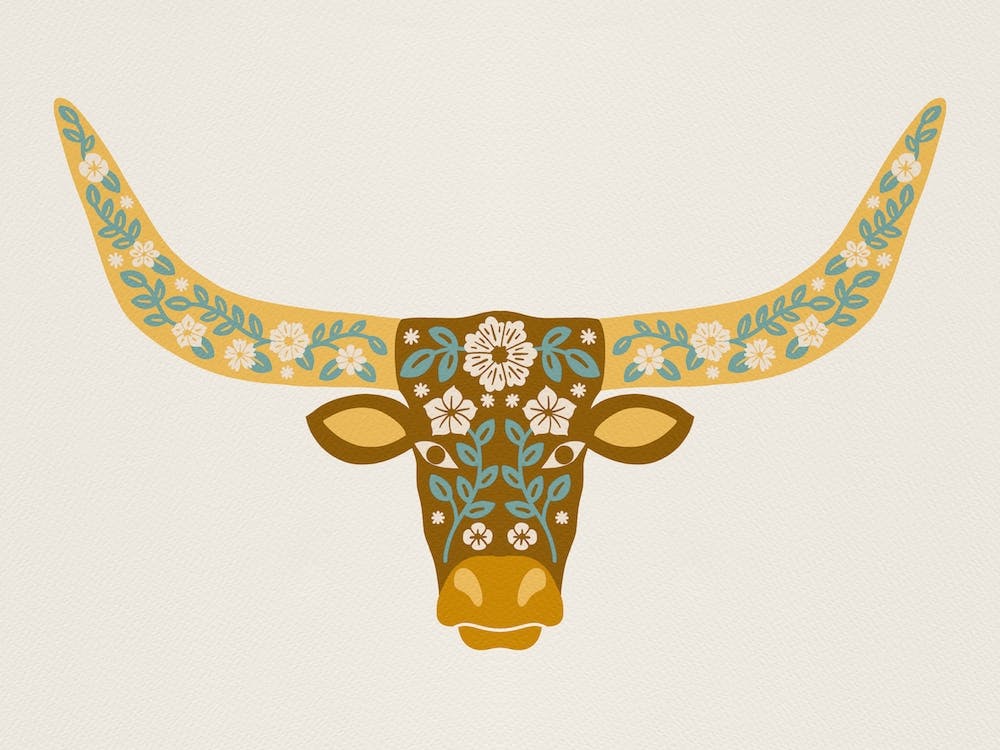 Floral Longhorn   Yellow And Blue