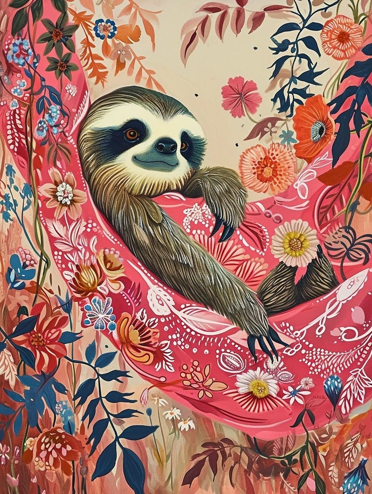 Floral Animal Painting Sloth