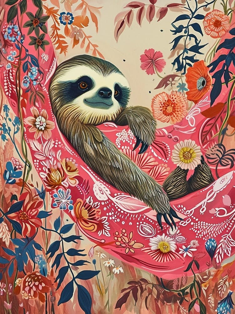 Floral Animal Painting Sloth