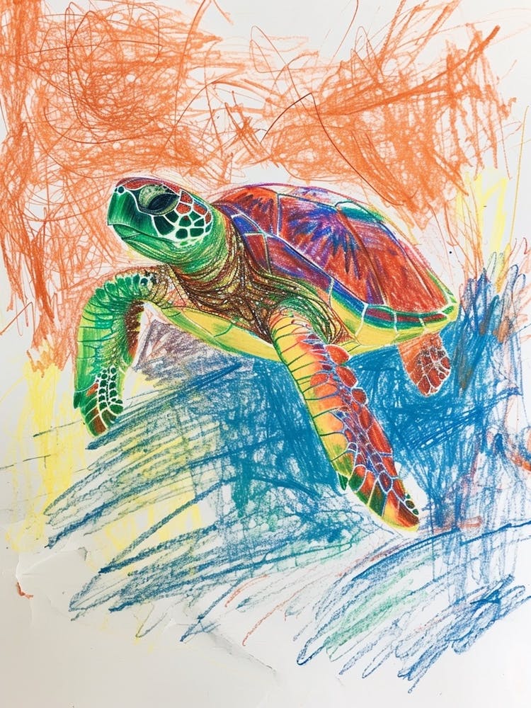 Rainbow Sea Turtle Crayon Scribble