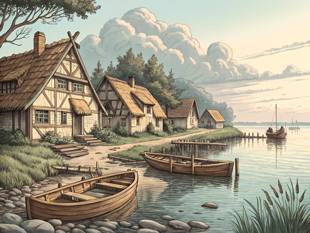 Retro Vintage Style A European Fishing Village Nea