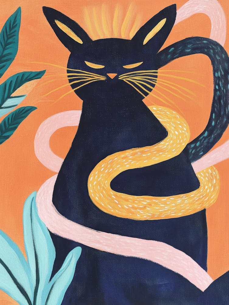 Black Cat With Snake