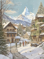 Vintage Winter Illustration Zermatt Switzerland 4