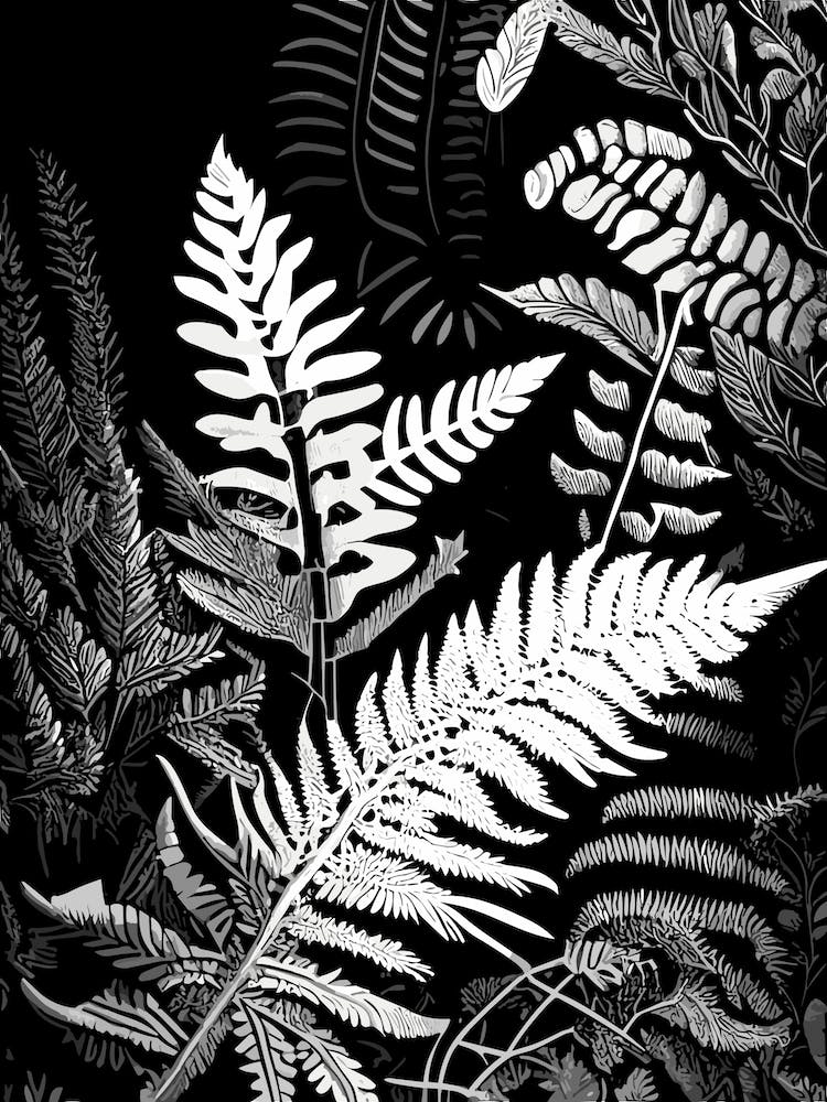 Evergreen Fern Wildflower Linocut 1