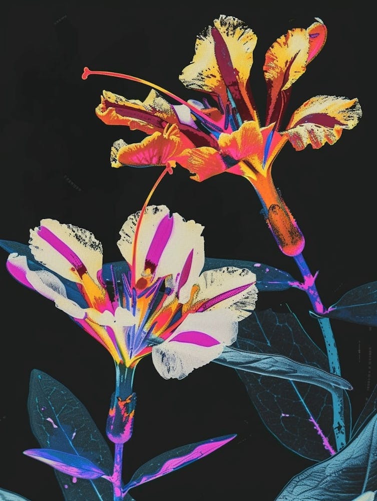 Neon Flowers On Black Portulaca 3