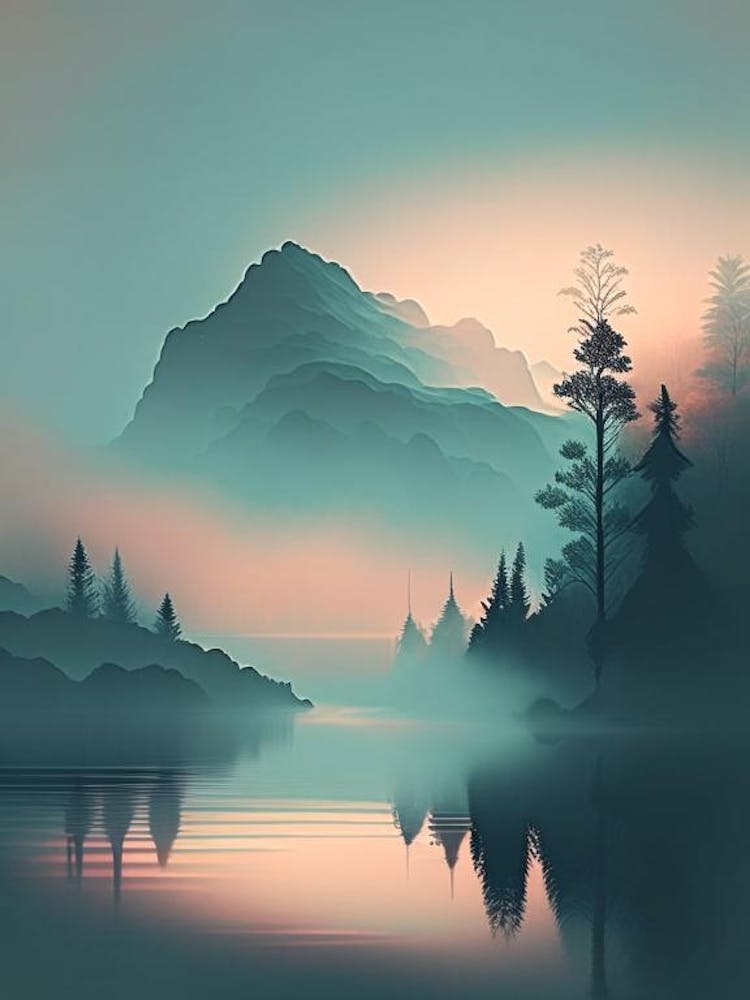 Mist Waterscape Retro Illustration 1