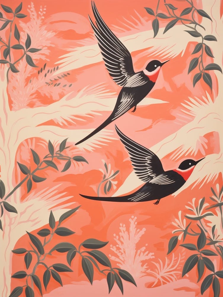 Vintage Japanese Inspired Bird Print Chimney Swift
