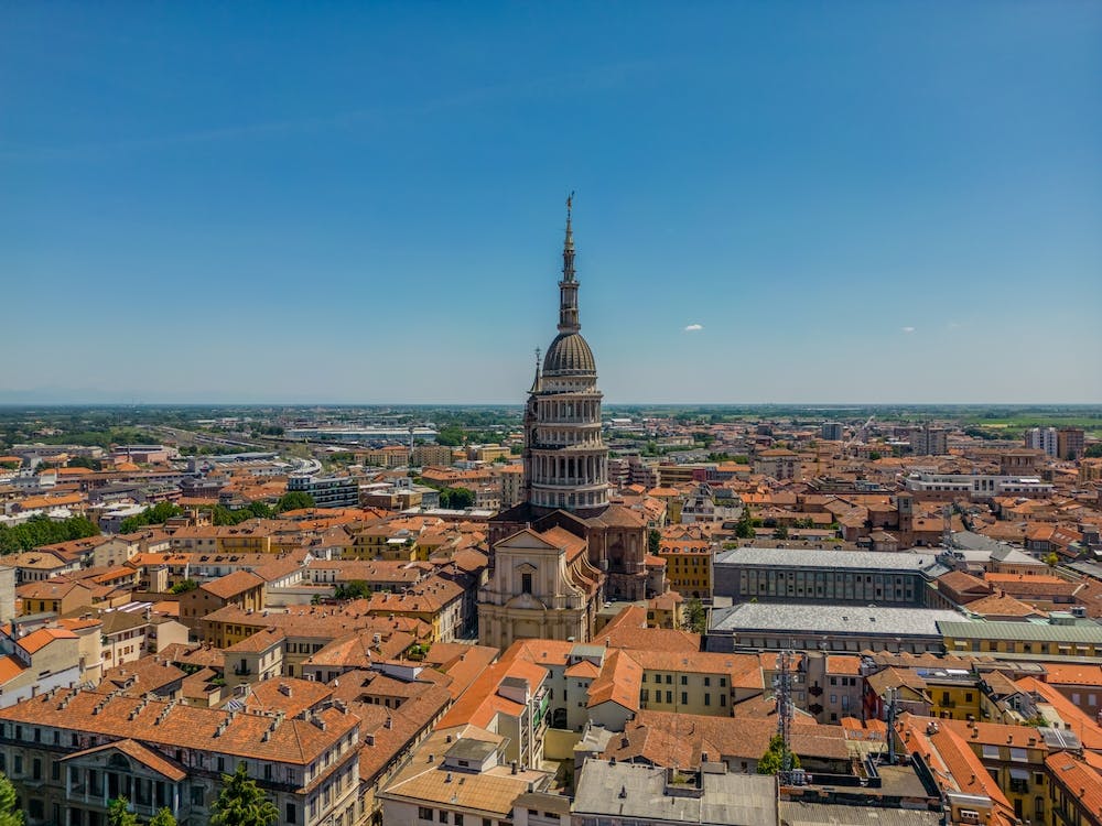Basilica San Gaudenzio Novara, Italy, Piedmont. Aerial  photography